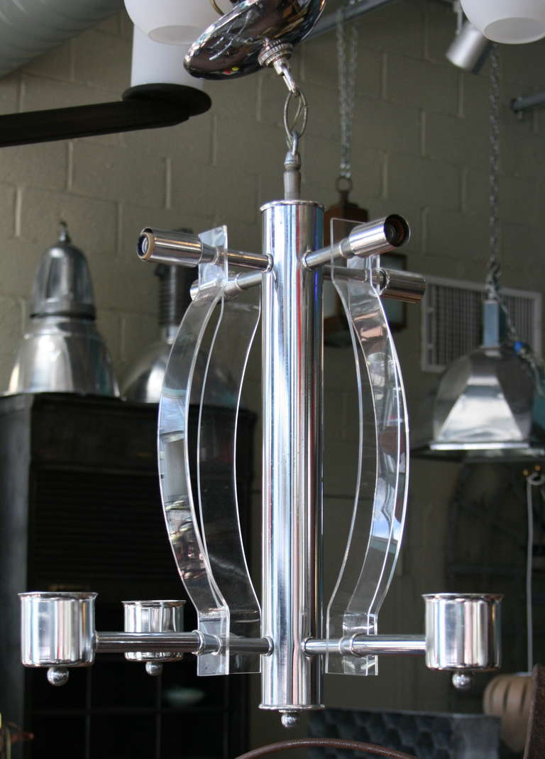 American Lucite And Chrome 8 Light Chandelier