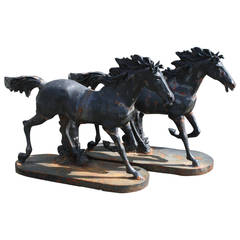 Impressive Pair of Saratoga Cast Iron Horses