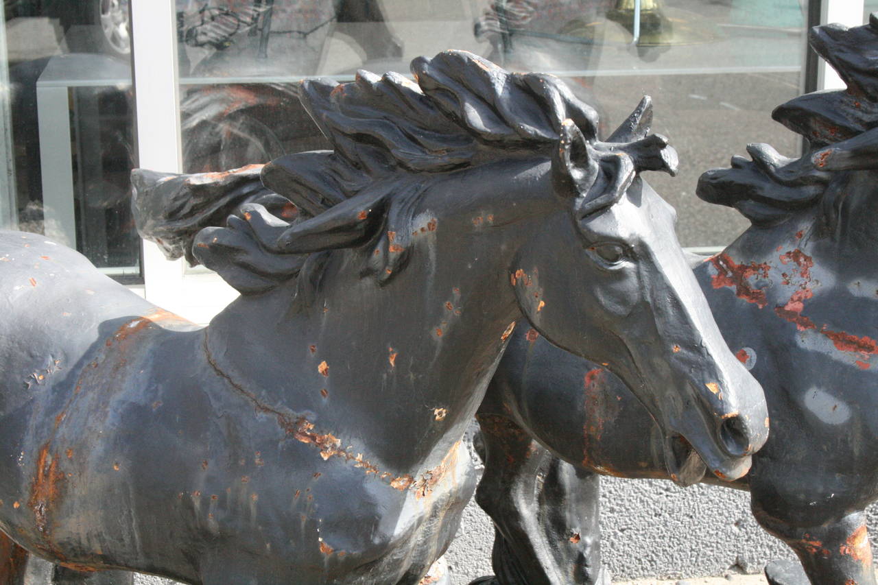 American Impressive Pair of Saratoga Cast Iron Horses