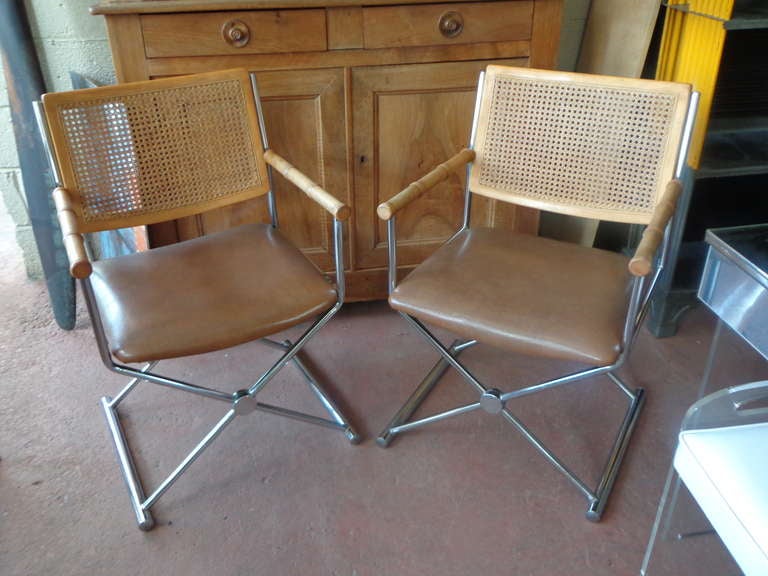 Mid-Century Modern Pair of Breuer Style Directors Armchairs