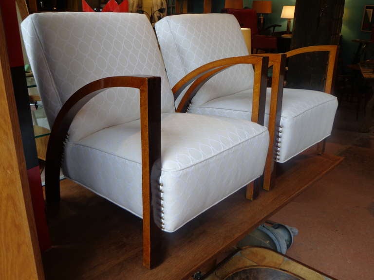 French Rosewood And Burled Maple Armchairs
