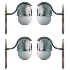 Italian Artemide Nickel and Milk Glass Sconces 3