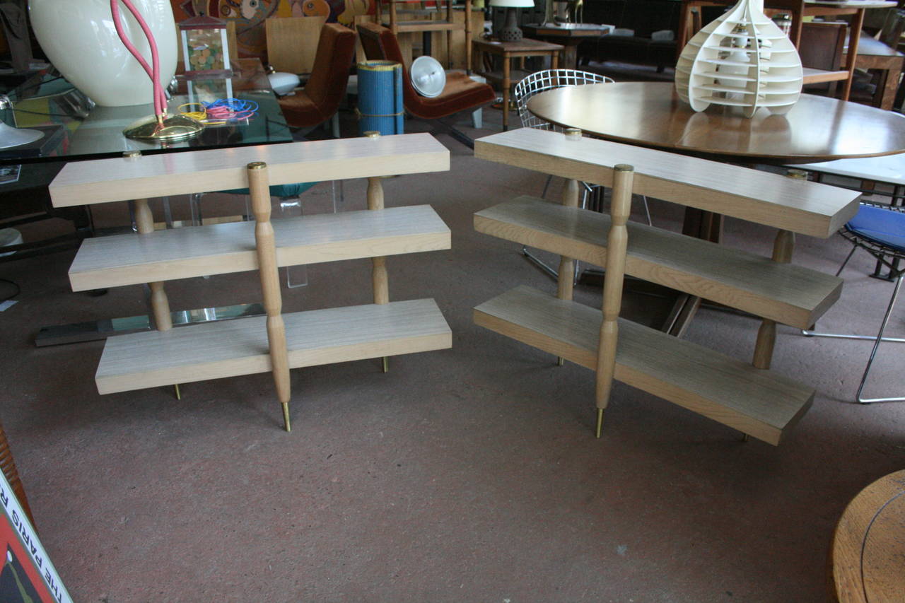 Mid-Century Modern Pair of Three-Tiered Cerused Wood End Tables or Consoles