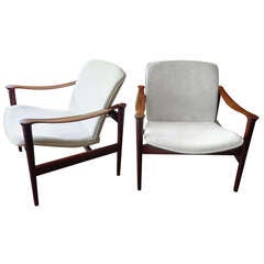 Pair of Solid Rosewood Armchairs by Fredrik Kayser