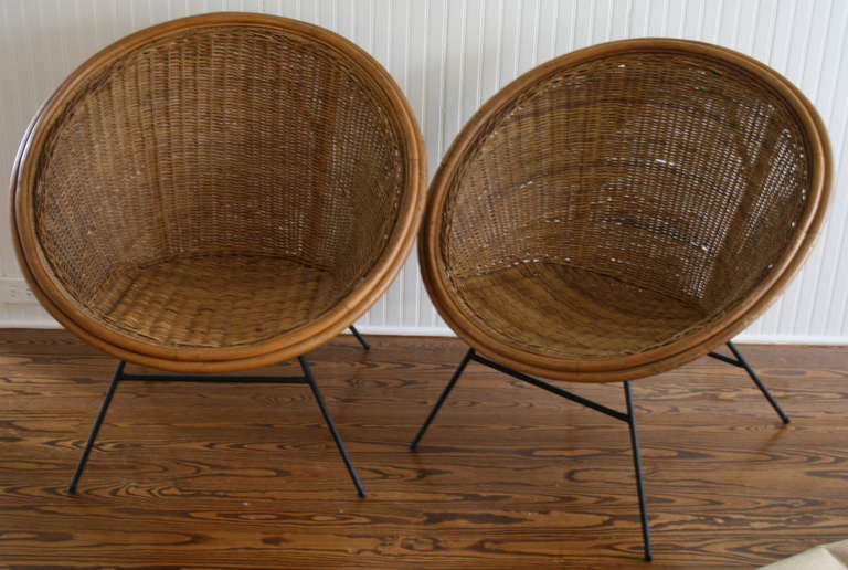 American Pair of Modernist Circle Woven Chairs