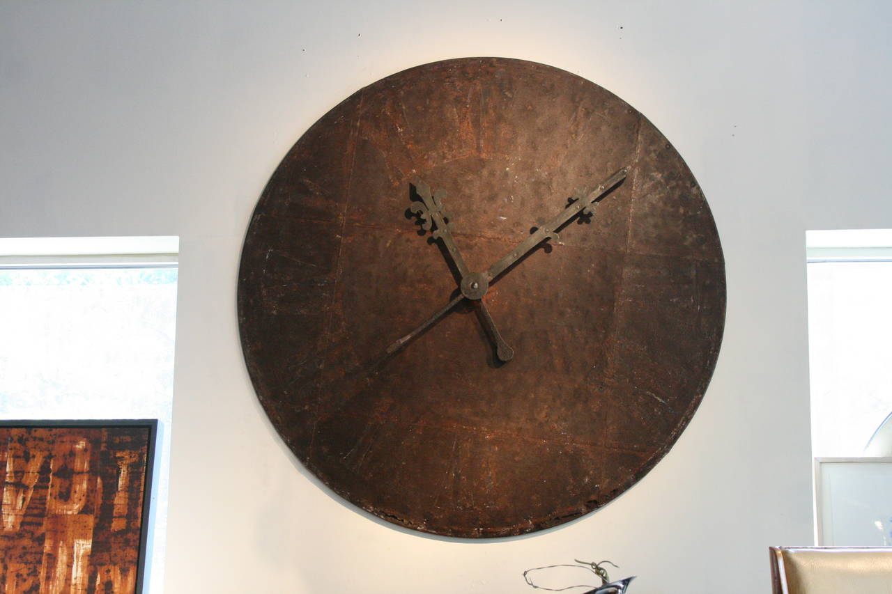 French Metal Clock Face with Original Hands In Excellent Condition In Pound Ridge, NY