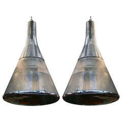 Pair of French Modern Chrome and Perspex Pendant Lights