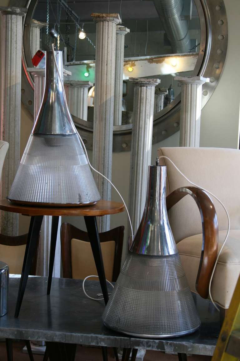 Late 20th Century Pair of French Modern Chrome and Perspex Pendant Lights