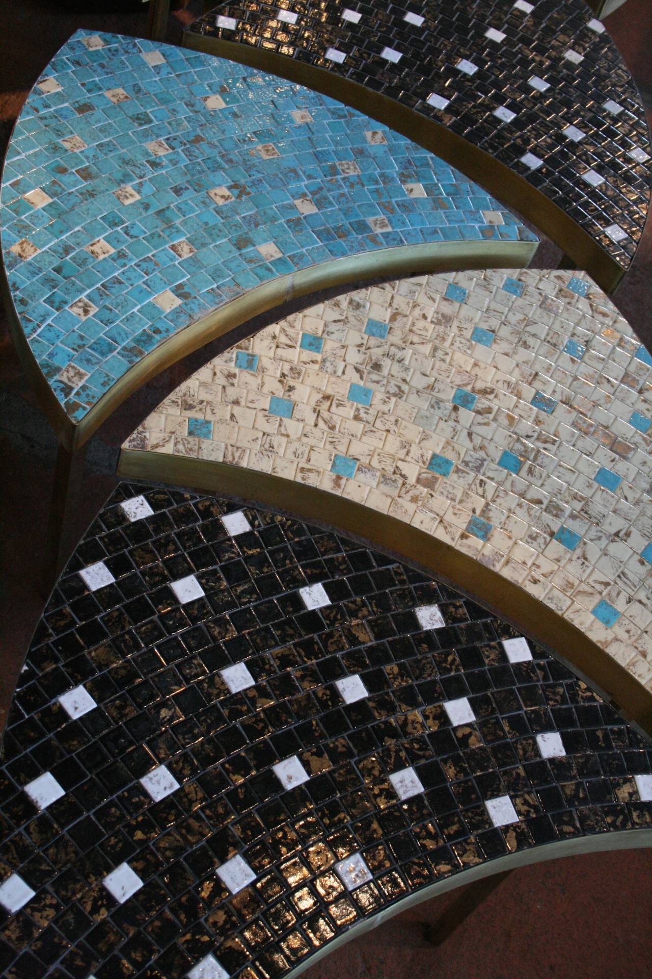 Playful Set of Italian Mosaic Tile Tables In Good Condition In Pound Ridge, NY