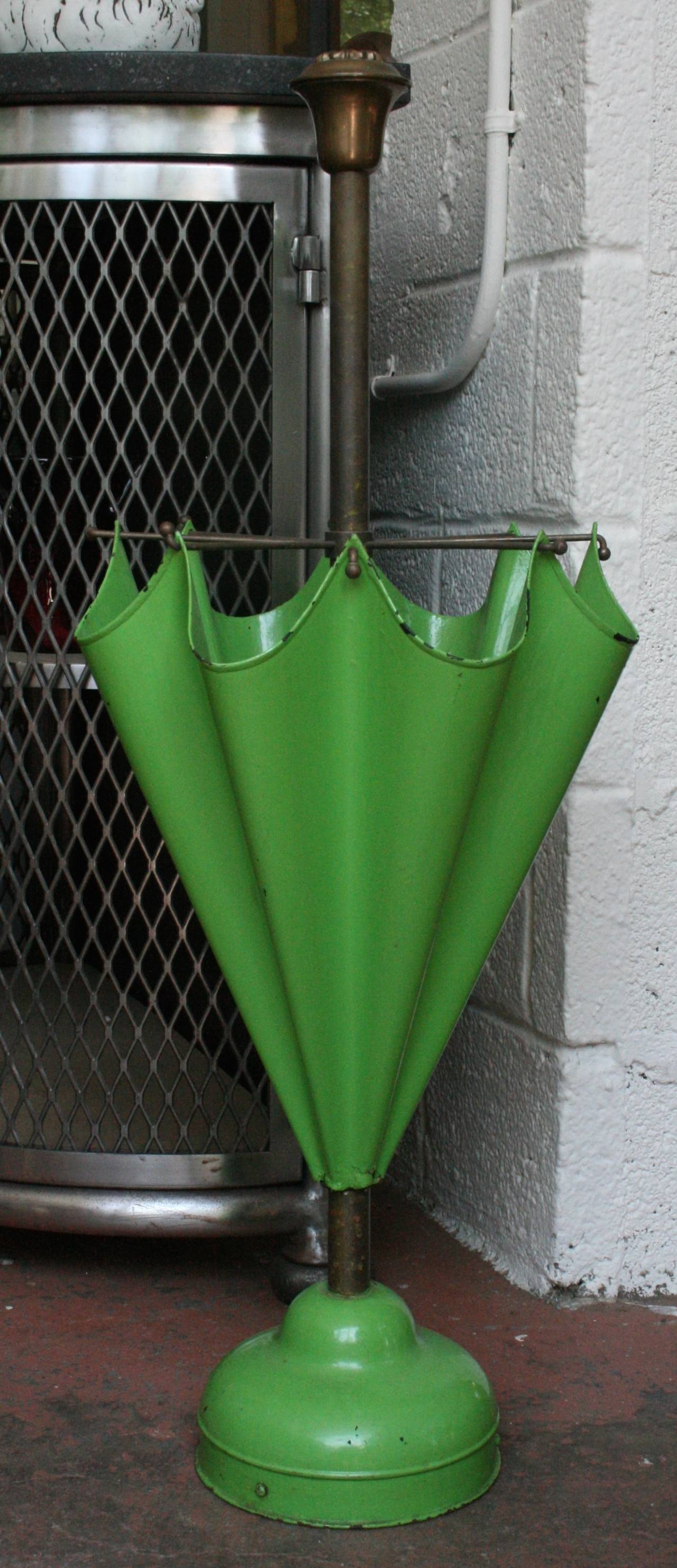 Edwardian Green Tole Brass Umbrella Stand