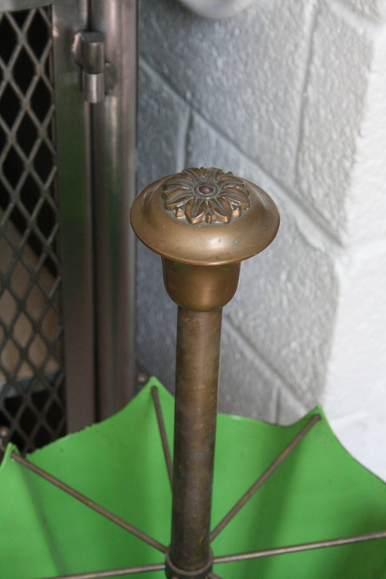 English Green Tole Brass Umbrella Stand