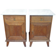 Pair of oak and marble end tables