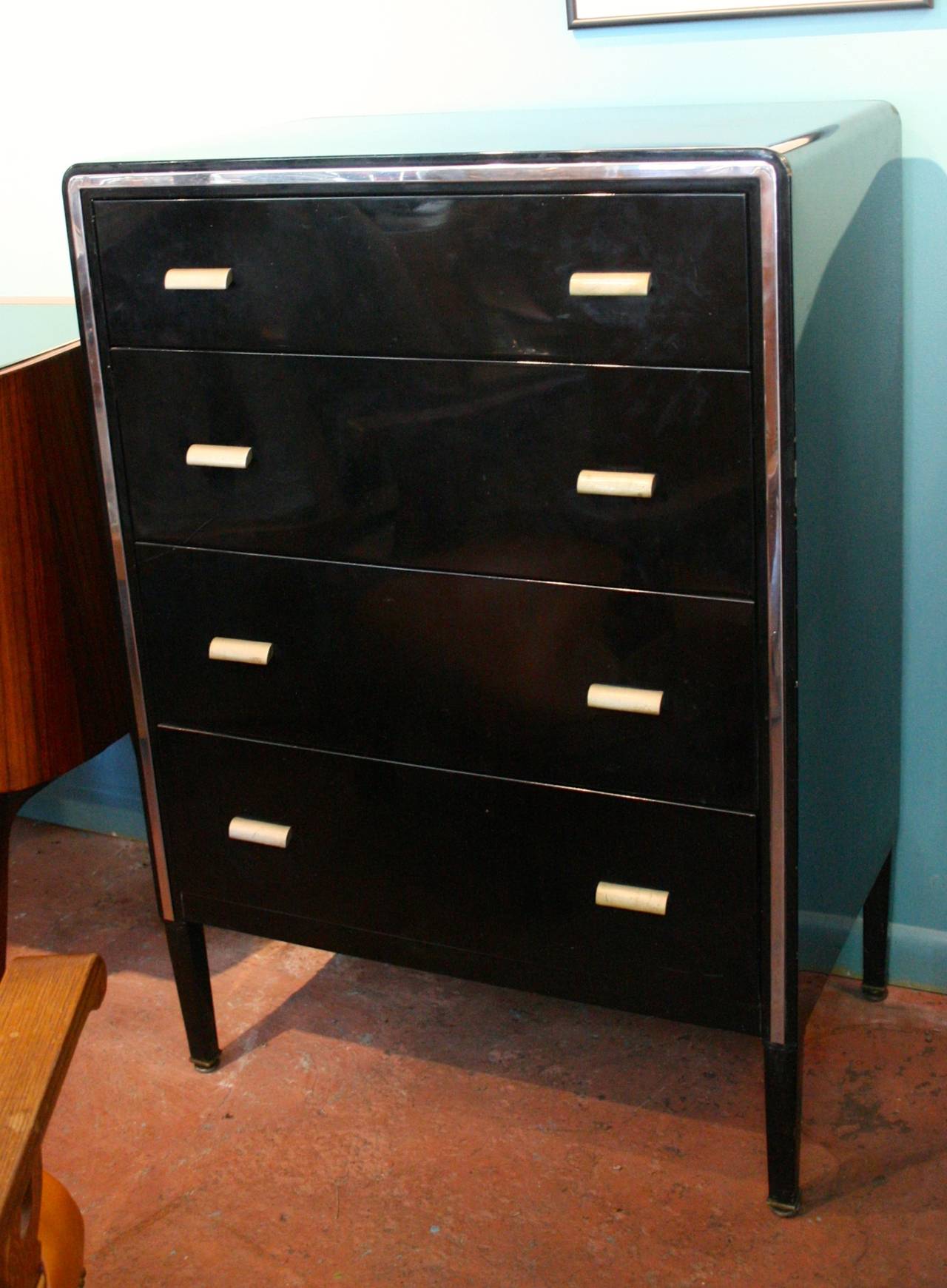 Mid-20th Century Norman Bel Geddes Pair of Black Enameled Chests of Drawers
