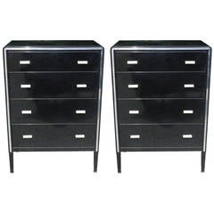 Vintage Norman Bel Geddes Pair of Black Enameled Chests of Drawers