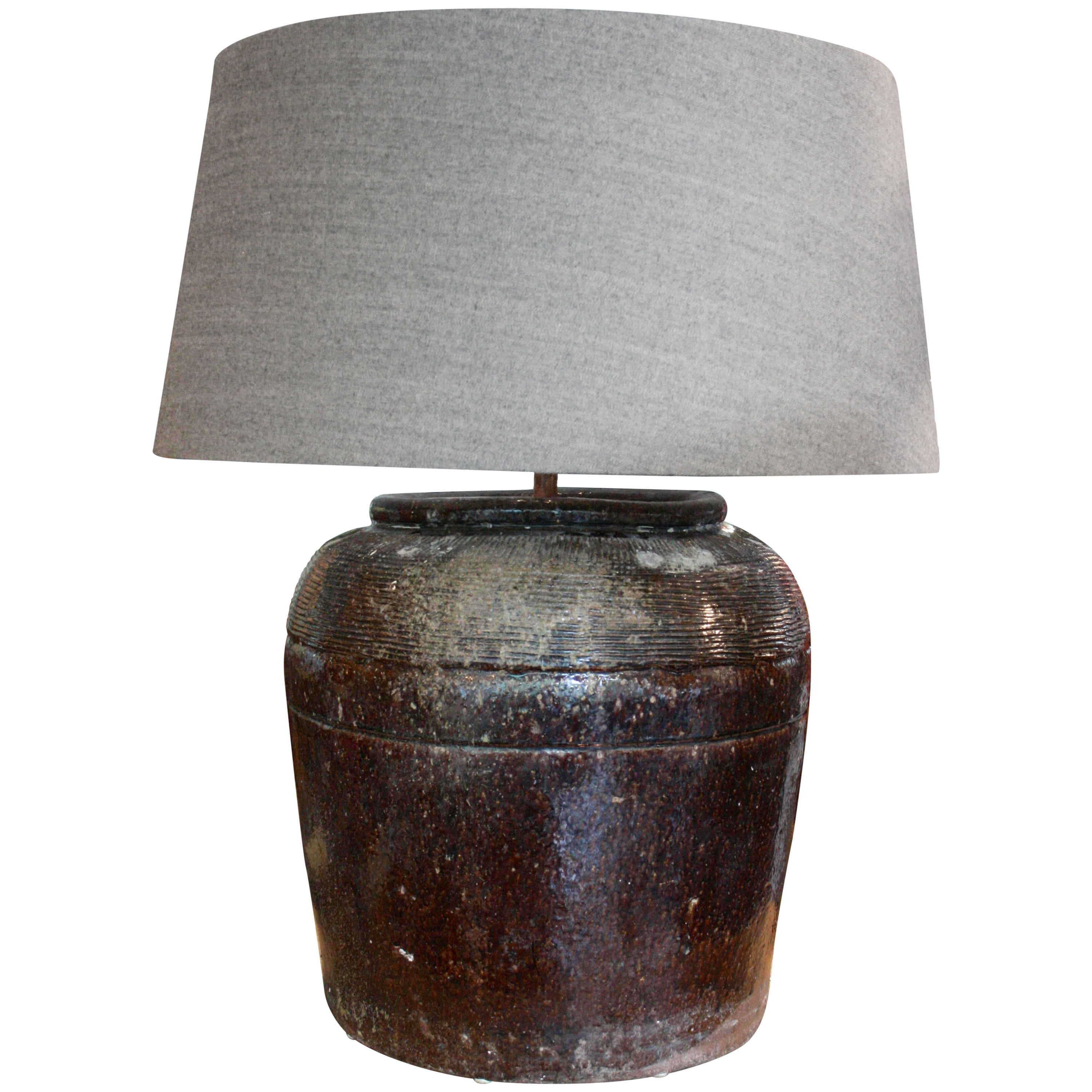 Massive French Glazed Earthenware Table Lamp