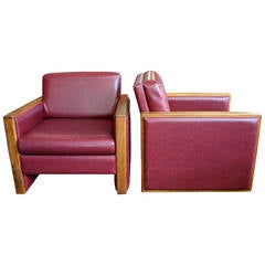 Pair of 1970s Wood Frame Cube Club Chairs