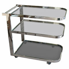 Vintage Substantial 1970s Chrome and Glass Bar Cart on Castors