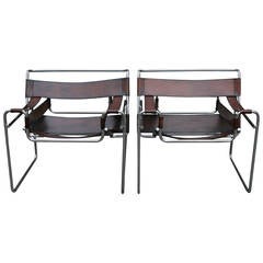 Pair of Vintage Leather and Chrome Wassily Chairs