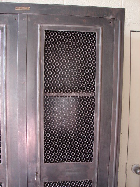 Steel armoire cabinet with mesh panel doors In Excellent Condition In Pound Ridge, NY
