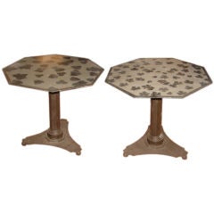 Pair Of Octagonal Steel Tables W/ Leaf Stenciling