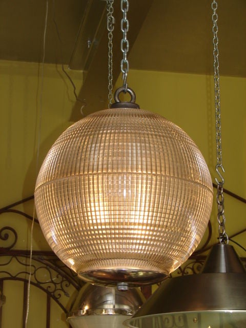 Large Holophane Glass Globe Ball light In Excellent Condition In Pound Ridge, NY