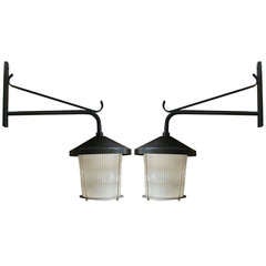 Pair of French Iron and Holophane Wall Lights