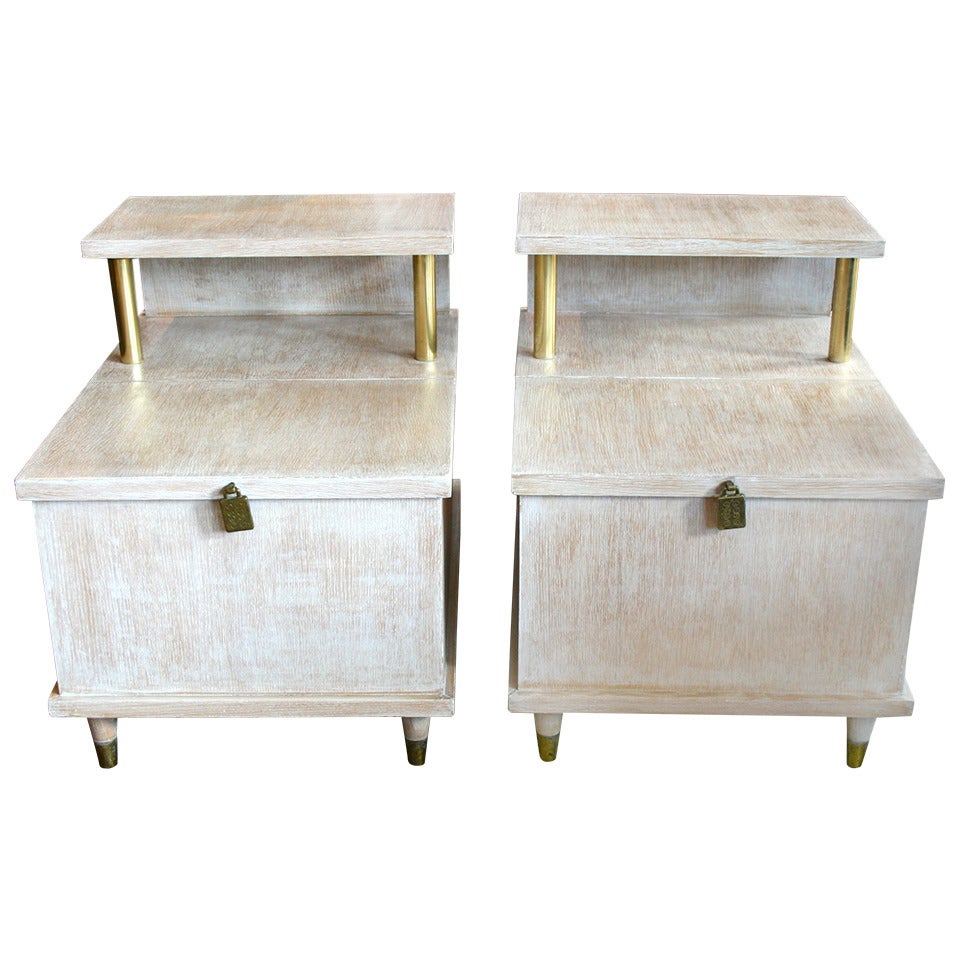 Pair of Cerused Side Tables with Cedar Lined Chests by Lane