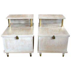Vintage Pair of Cerused Side Tables with Cedar Lined Chests by Lane