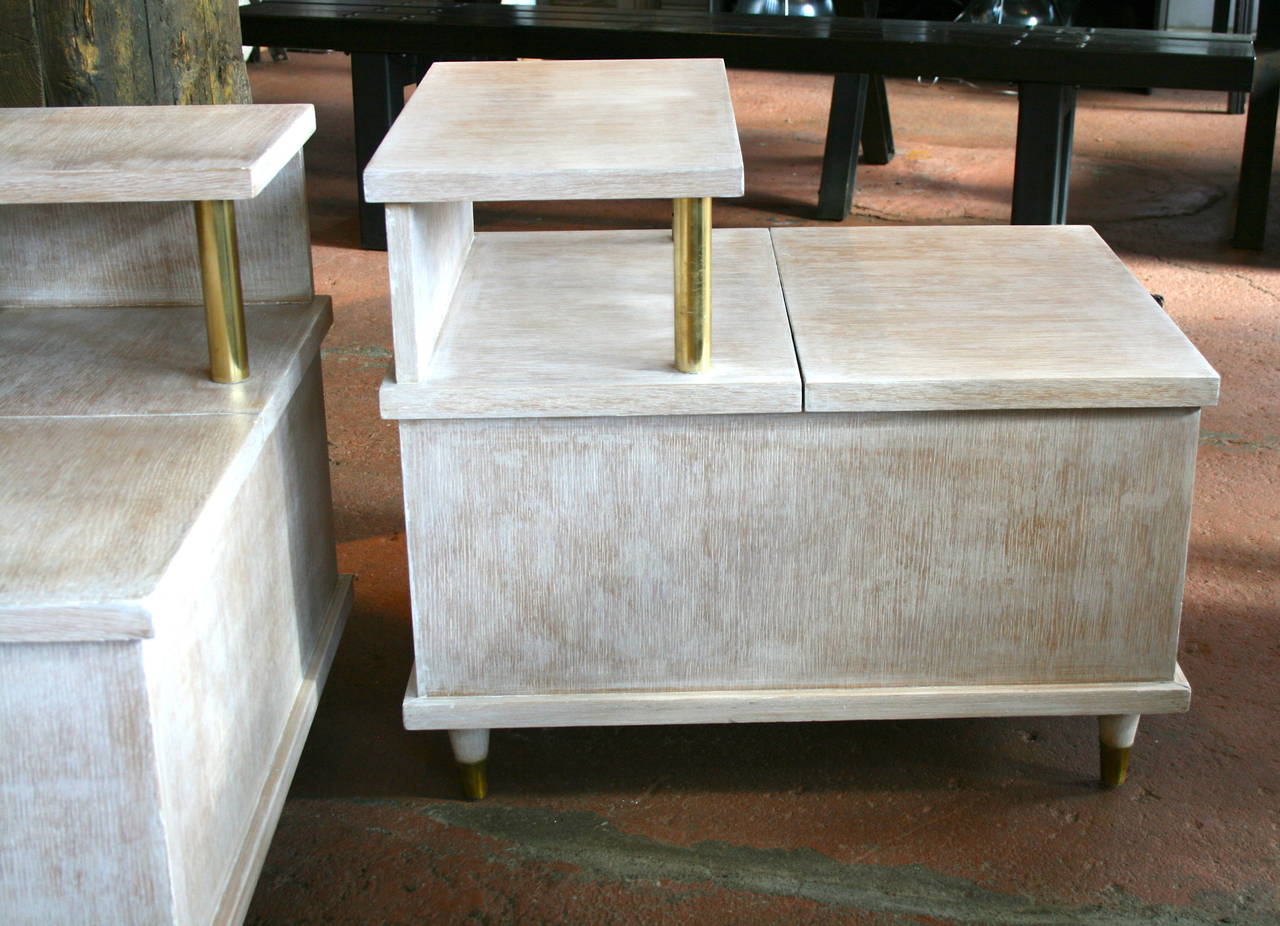 Mid-20th Century Pair of Cerused Side Tables with Cedar Lined Chests by Lane