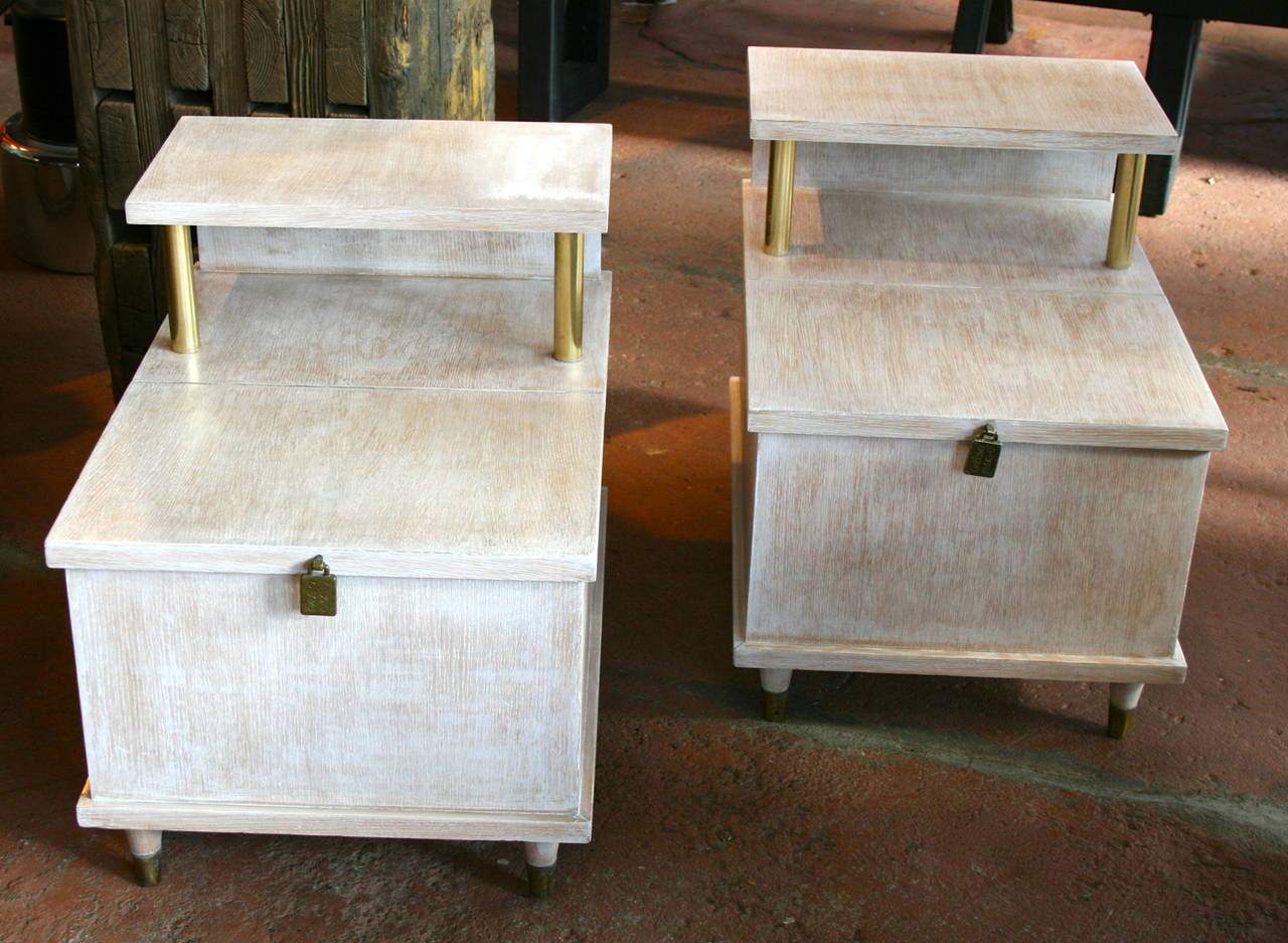 American Pair of Cerused Side Tables with Cedar Lined Chests by Lane