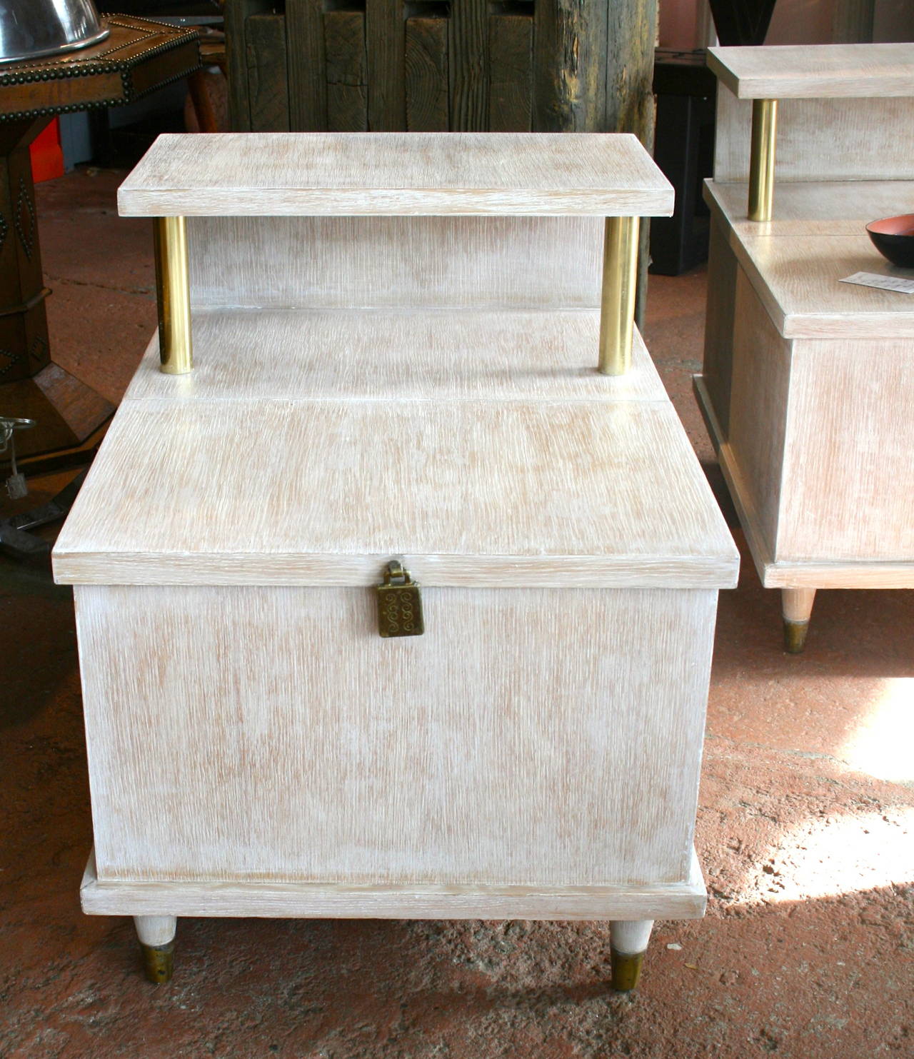 Pair of Cerused Side Tables with Cedar Lined Chests by Lane In Good Condition In Pound Ridge, NY