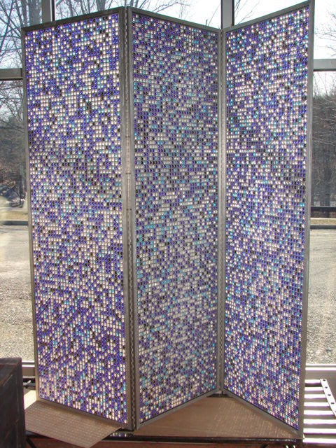 Three panel aluminium screen with glass marbles
