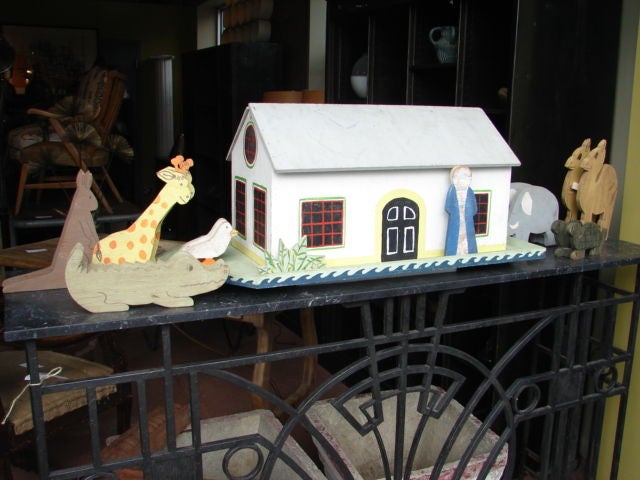 Wood Large mid century hand crafted Noah's Ark