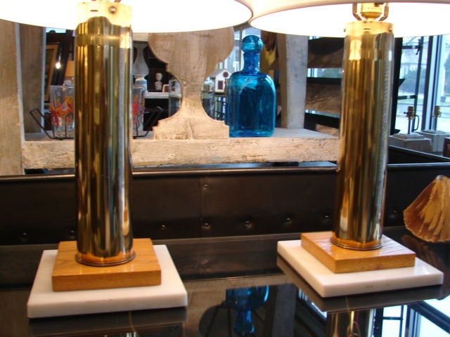 Mid-20th Century Pair Of Brass Artillery Shell Column Lamps