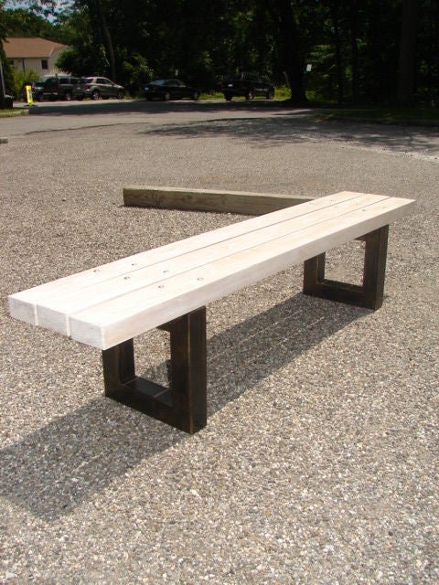 Bench made from thick planks of bleached white oak on blackened metal bases. Custom finishes and sizes available.
Avantgarden Ltd. cultivates unexpected and exceptional lighting, furniture and design.  To view items in person please visit our