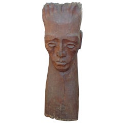 Large Carved Mahogany Bust by Cuban Artist