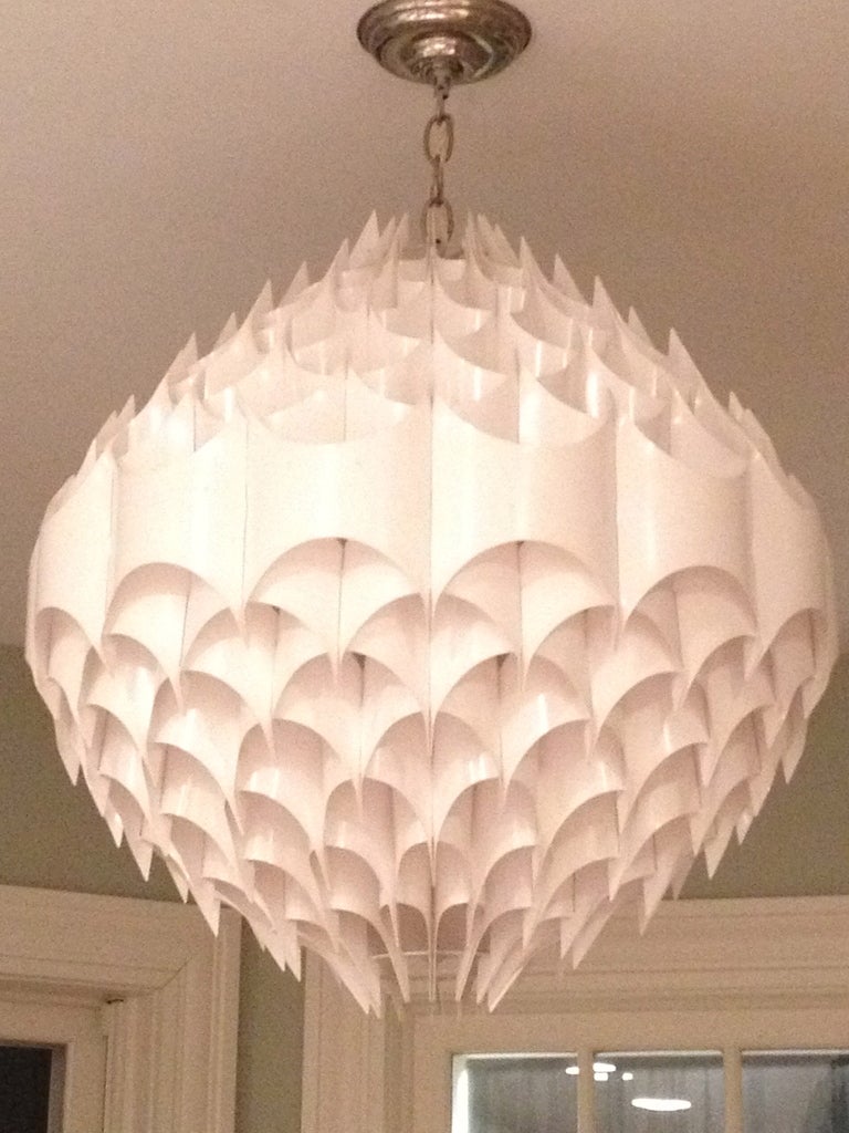 Large white polymer honeycomb hanging pendant, original label, Vest, Austria. Single edison socket.