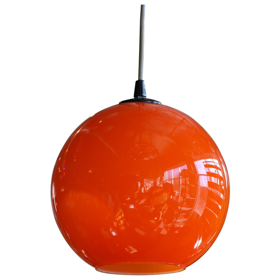 Pair of Italian Orange Glass Ball Pendants