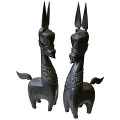 Pair of 19th Century Indonesian Carved Wood Donkeys