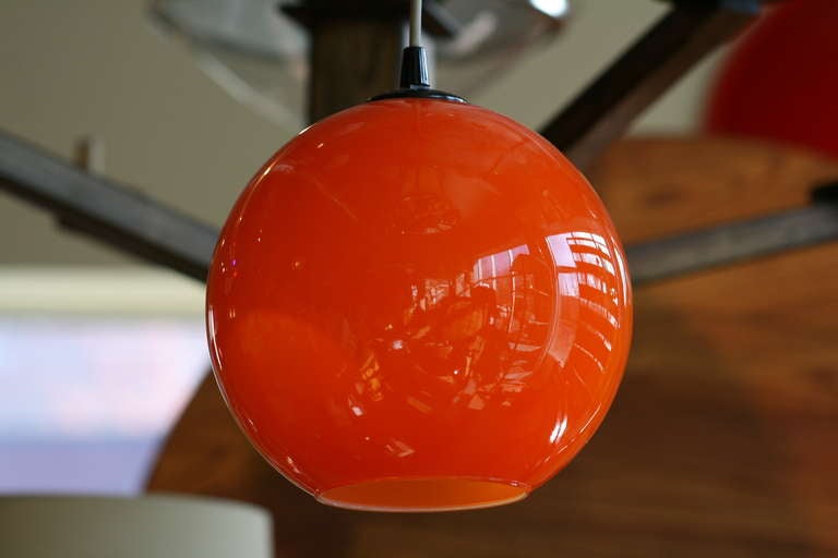 Pair of Italian Orange Glass Ball Pendants 1