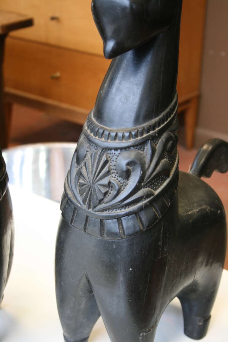 Pair of 19th Century Indonesian Carved Wood Donkeys 1