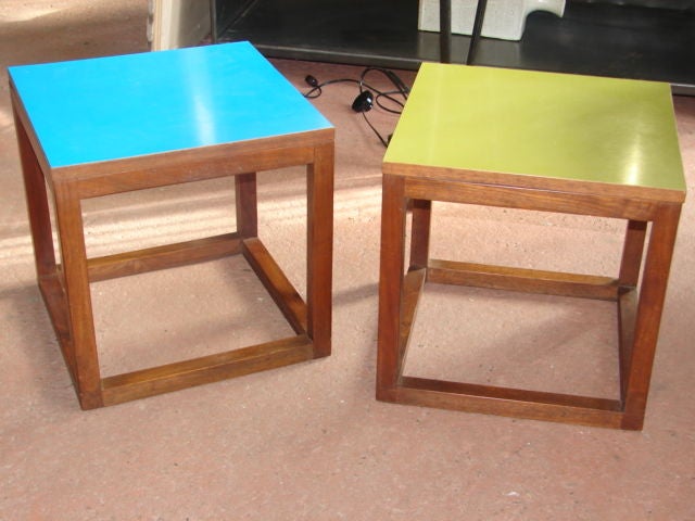 Pair Of Vintage Teak Cube Tables