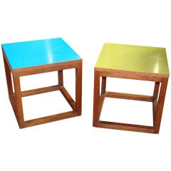 Pair Of Vintage Teak Cube Tables