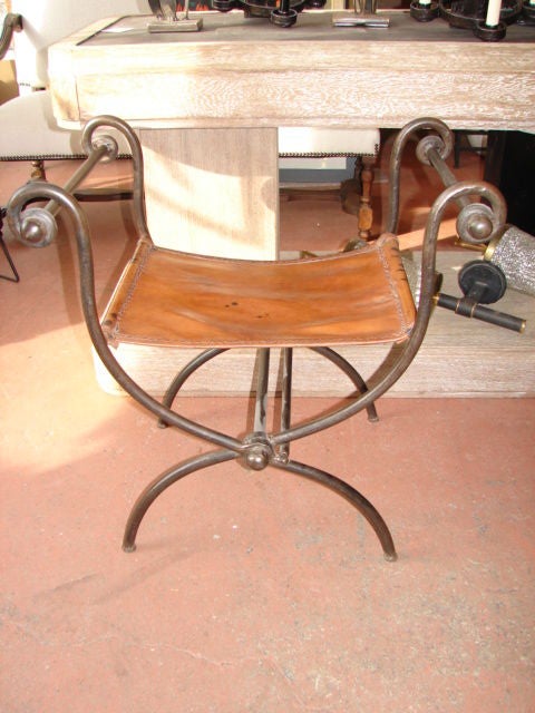 French Iron and leather throne seat