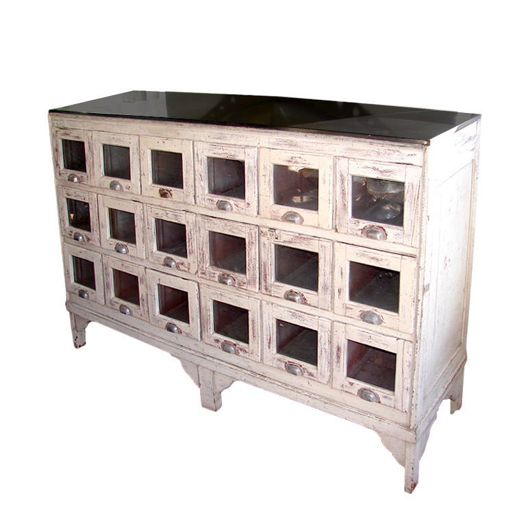 Large Emporium Cabinet  With 18 Glass Front Drawers