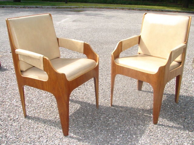 Mid-Century Modern Rare Pair of British Mid-Century Molded Mahogany Chairs by John Wright