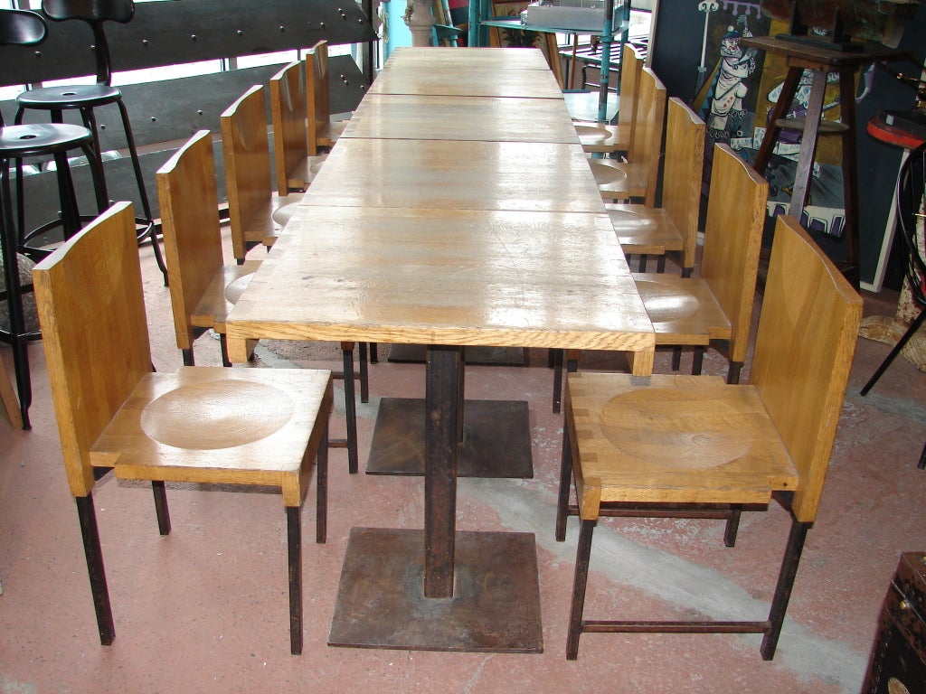 Mid-Century Modern Wood and Steel Dining Chairs and Tables