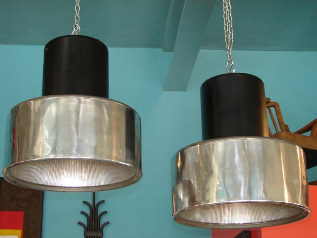 Pair Of Large Modernist Industrial Lights