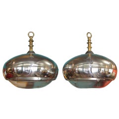 Vintage Pair of large polished aluminium and bronze lights