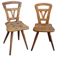 Pair of primitive hall chairs